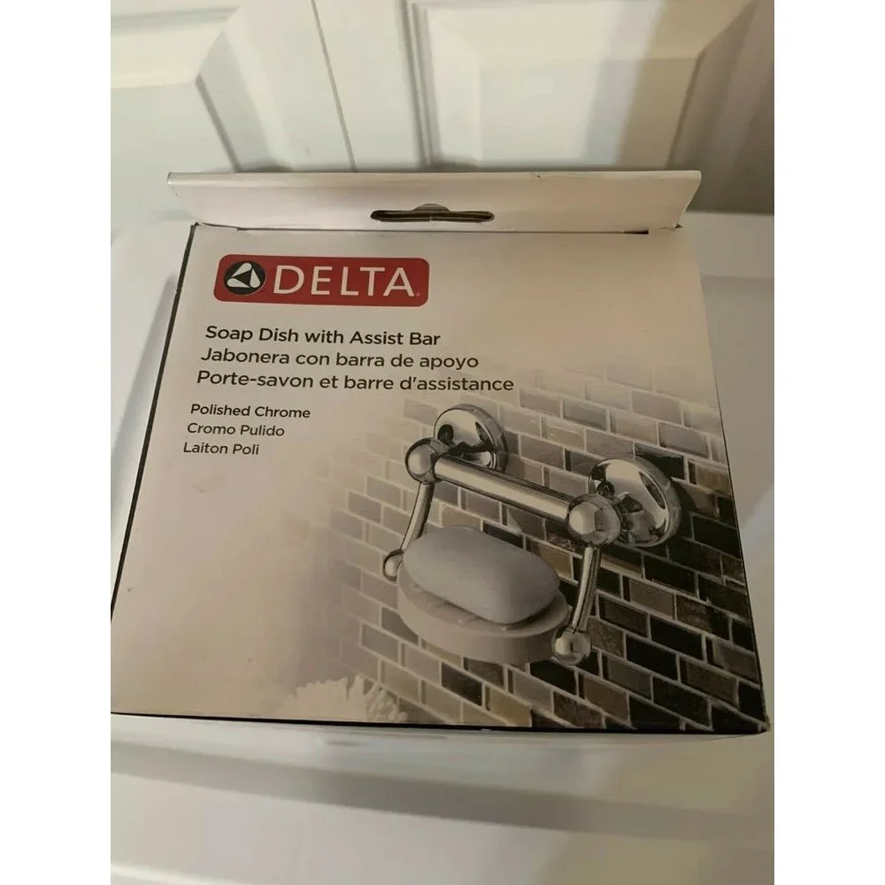 New‎ Delta Faucet DF701PC Bath Hardware Accessory Soap Dish with Assist Bar